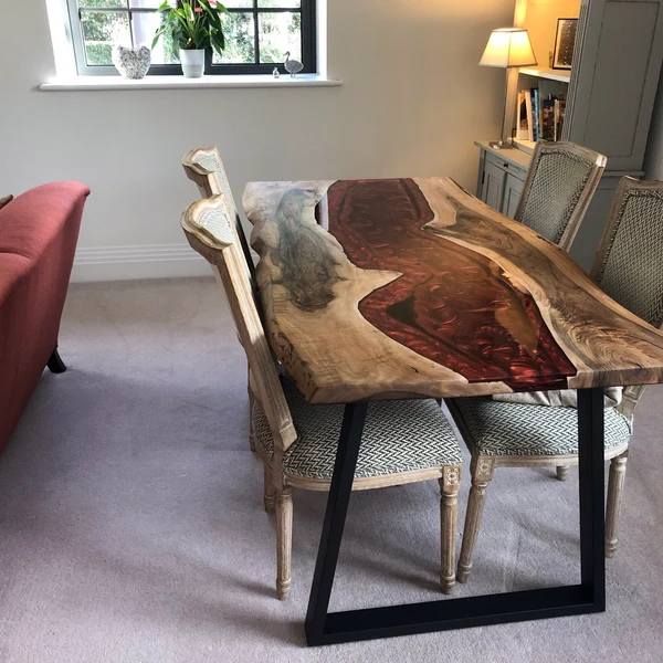 Amazing Ruby Resin River Wood Table Unique Work of Art