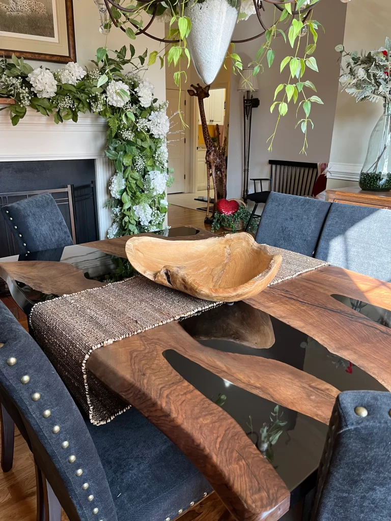 Black Epoxy Walnut Table with Smooth Finish