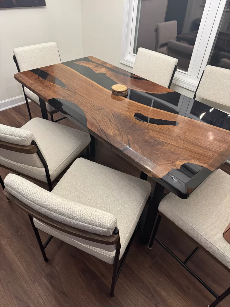 Black Glossy River Resin Table for Conference Room