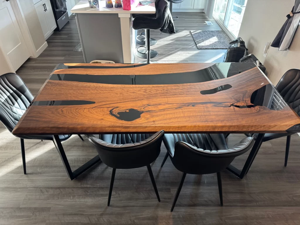 Black Glossy River Resin Table Perfect for Home Decor