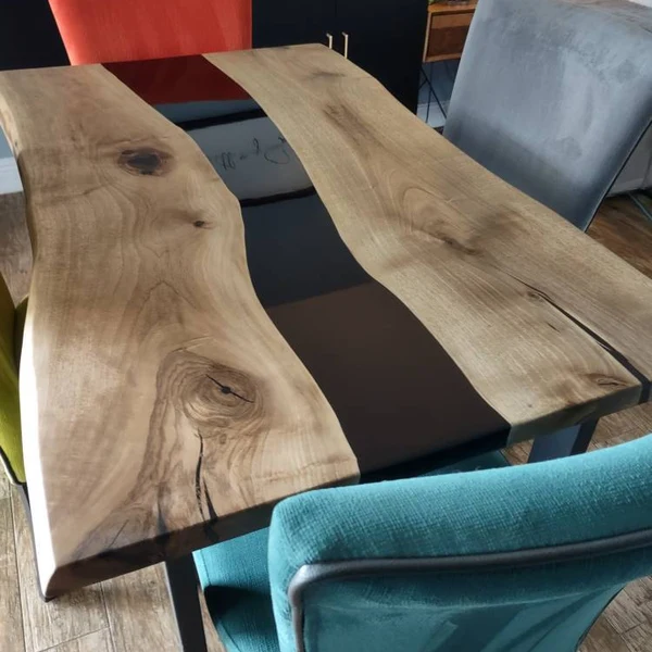 Black Resin River Table with Elegant Flowing Design