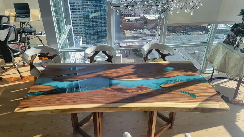 Clear Blue River Resin Table for Stylish Interiors