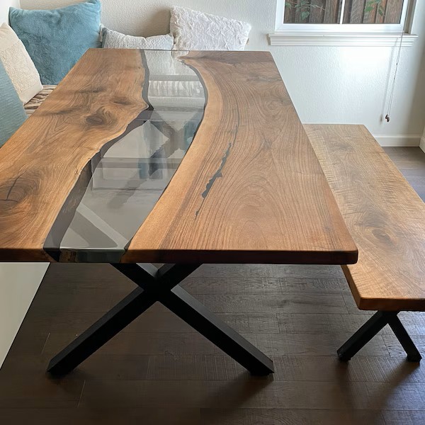 Stunning Clear Resin Walnut Dining Table with Custom Design