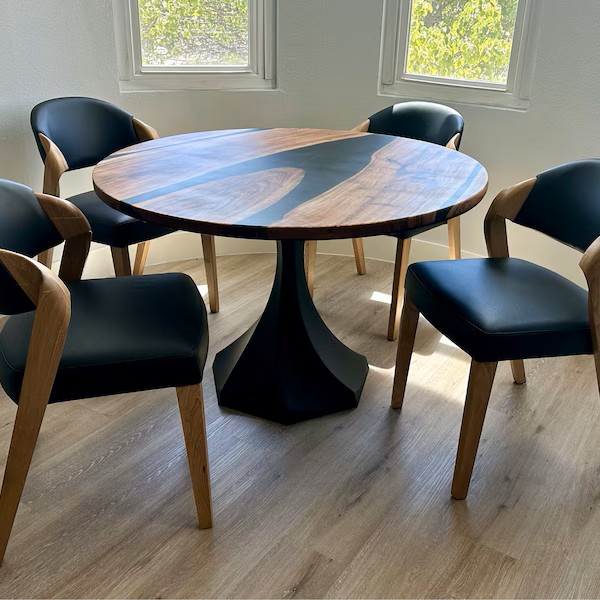 Elegant Black Epoxy Round Table Custom Sized and Handcrafted
