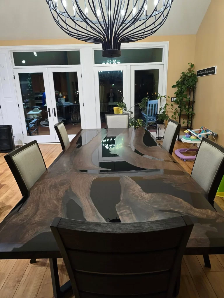 Glossy Black Epoxy River Table for Elegant Interiors