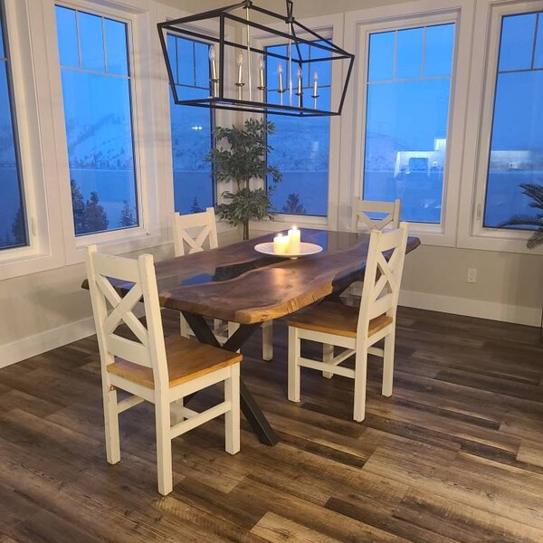 Glossy Black Resin River Table Crafted from Premium Black Walnut Wood
