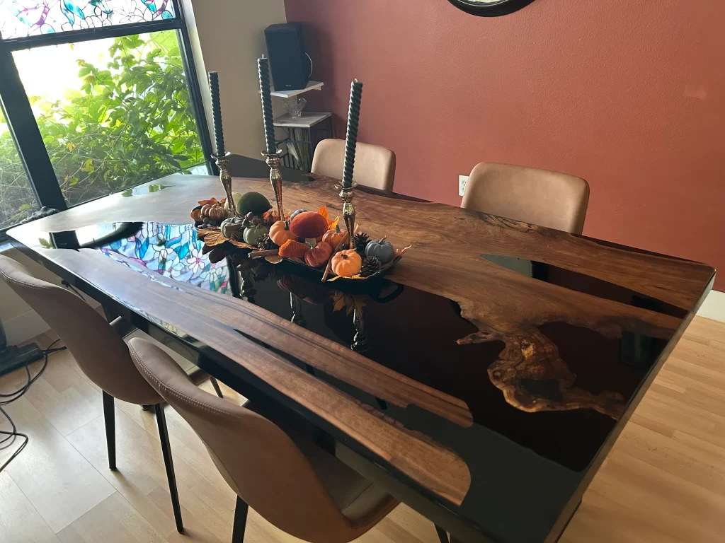 Glossy Black River Resin Table for Modern Homes
