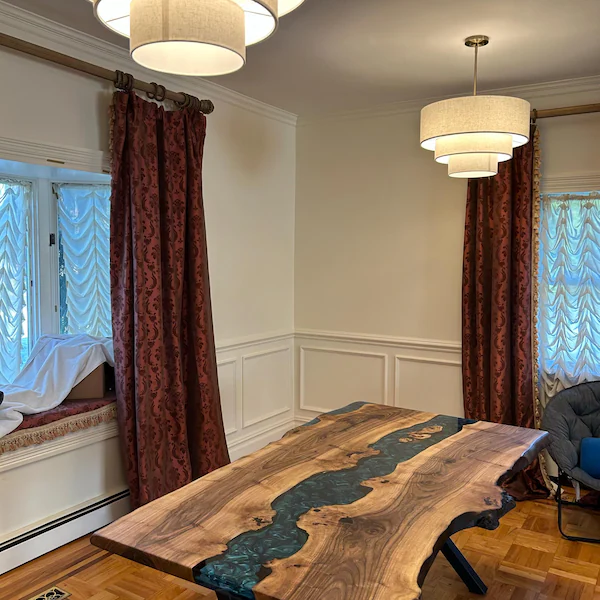 Jade Green Epoxy River Table with Natural Black Walnut Wood Slab