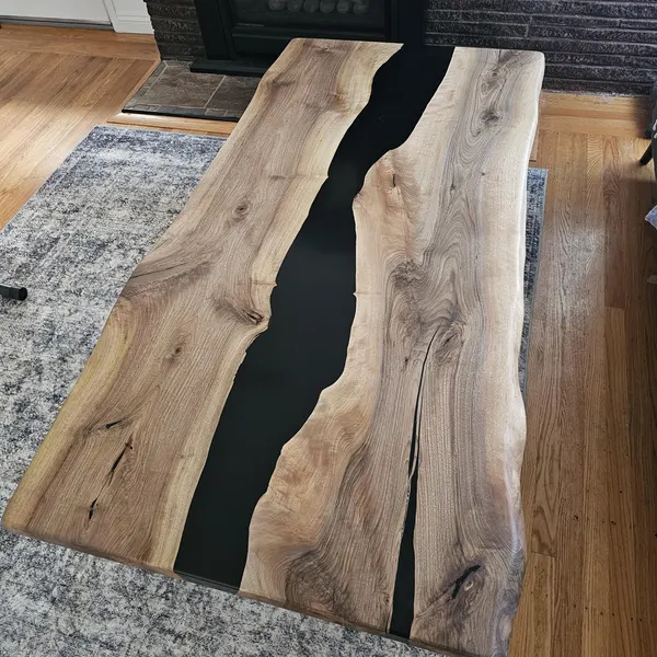Matte Black Epoxy River Table with Exceptional Craftsmanship