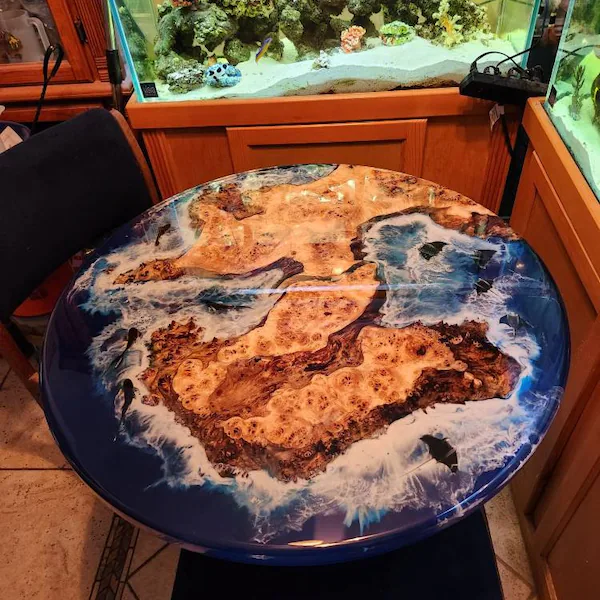 Mesmerizing Blue Ocean Resin Round River Table Art