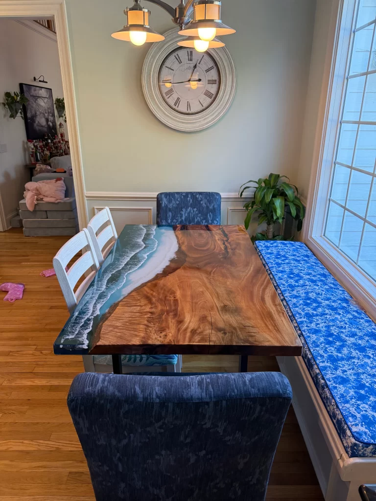 Ocean Resin Walnut Wood Table with Wave Design
