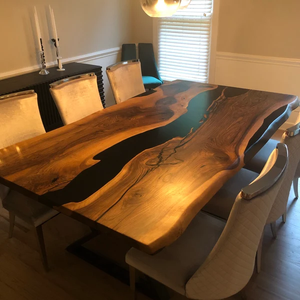 One of a Kind Black Resin Table Made with Black Walnut Wood Slab