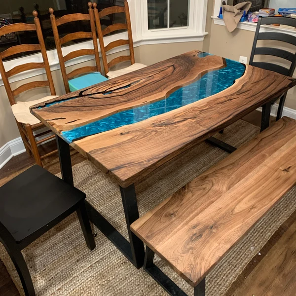 Perfect Blue Resin Glossy River Dining Table