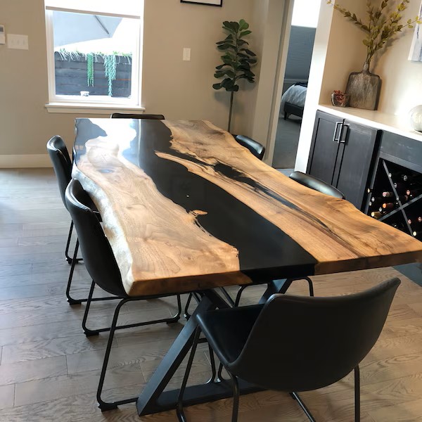 Stunning Black Resin Glossy River Walnut Table Surprise Early Delivery