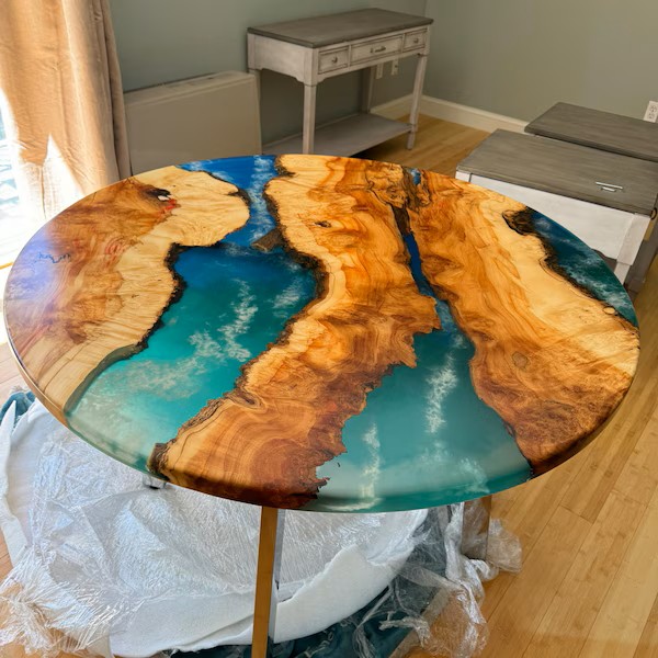 Stunning Blue Ocean Resin Round River Table Delight