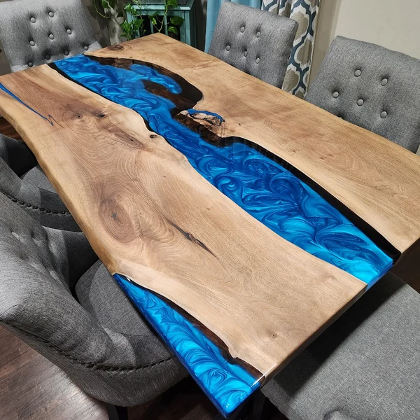 Stunning Blue Resin Table with Beautiful Wood and Great Service