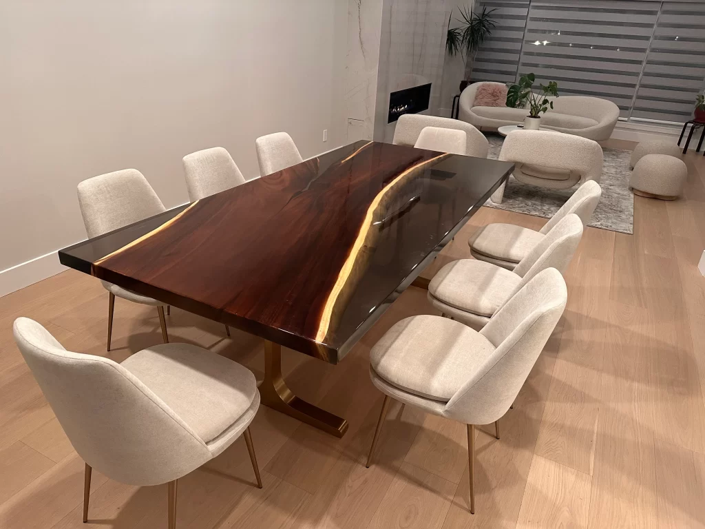 Transparent Black Epoxy Tabletop with Walnut Craftsmanship