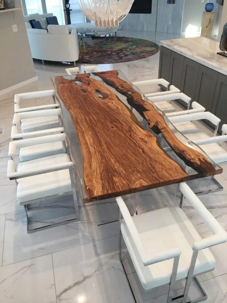 Transparent Resin Table with Elegant Design and Texture