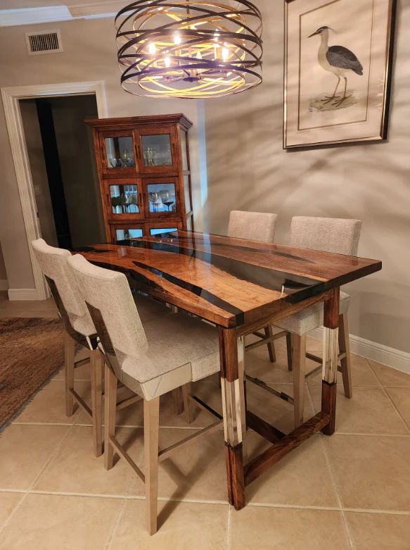 Custom Black Epoxy Dining Table with Elegant Finish
