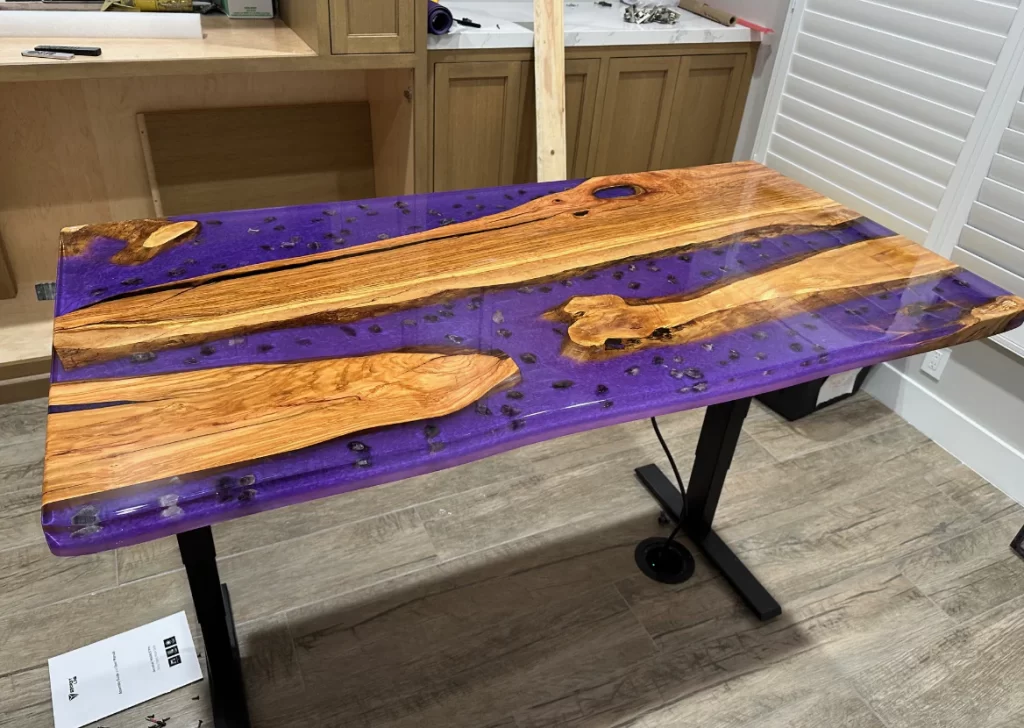 Custom Purple Resin Table with Stone Mineral Design