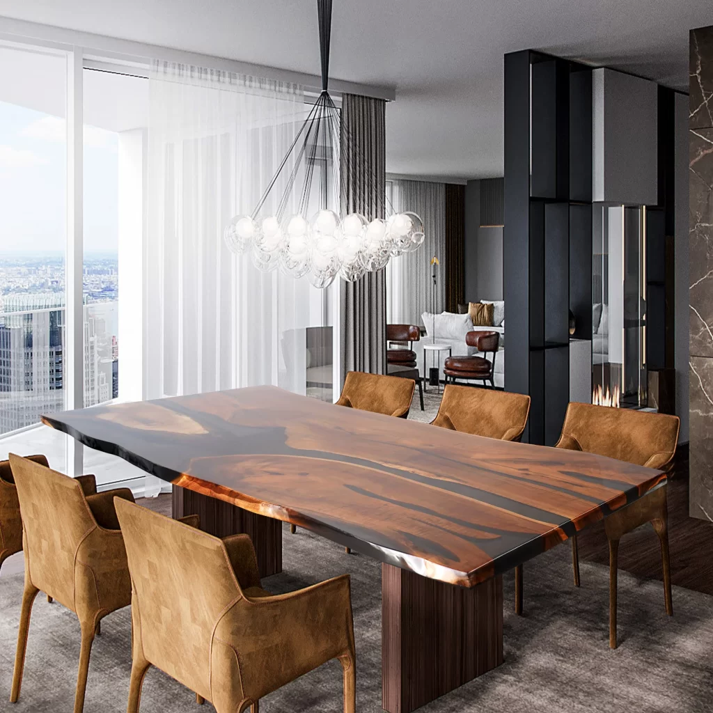 Finely Crafted Black Resin Table with Transparent River